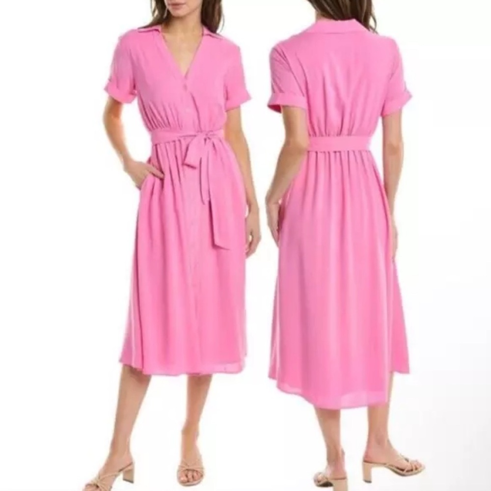 NWT Women's ALEXIA ADMOR Liv Button-Down Midi Shirt Dress, Size 14, Pink